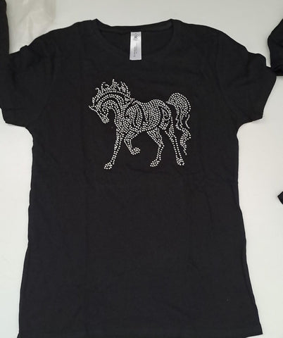 T-shirt con cavallo e strass