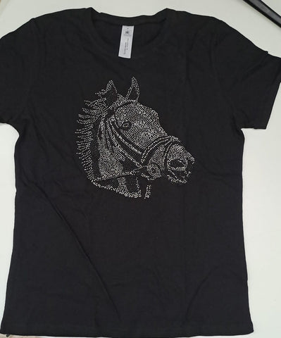 T-shirt con testa di cavallo e strass