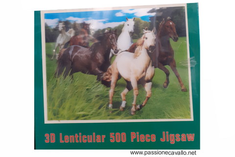 Puzzle cavalli al galoppo in 3D, 500 pezzi, dimensioni 48x35.