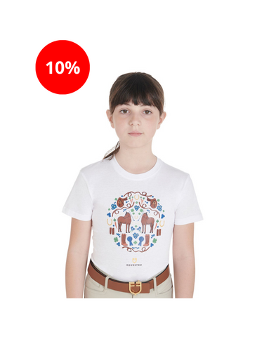 T-shirt bambina slim fit con stampa a tema scuderia Equestro