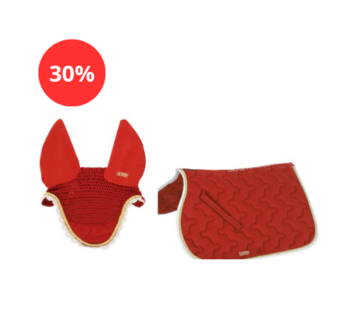 Set sottosella e cuffietta Rosso/Oro/Bianco Pony Derby