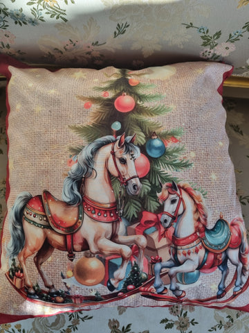 Cuscino natalizio con cavalli