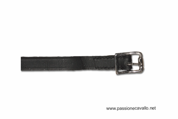 Cinturini per speroni in vero cuoio nero. Lunghezza 46 cm. Set da un paio. Codice 1382
