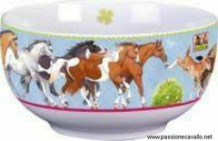 Ciotola con cavalli per müesli , in porcellana, con stampa interna.  Altezza : circa 8,5 cm, Ø circa 14,5 cm.