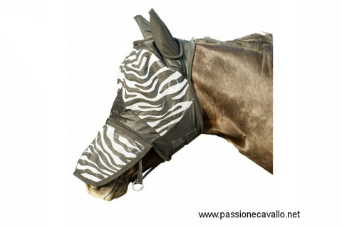Maschera antimosche Zebra: protezione del cavallo da mosche ed altri insetti. Resistente agli strappi. Disponibile nelle misure pony, cob, full. Codice: 5269.