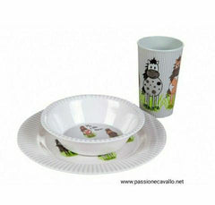 Set colazione con cavalli, 3 pezzi: composto da tazza, piatto e ciotola, melamina. Codice: 12132.